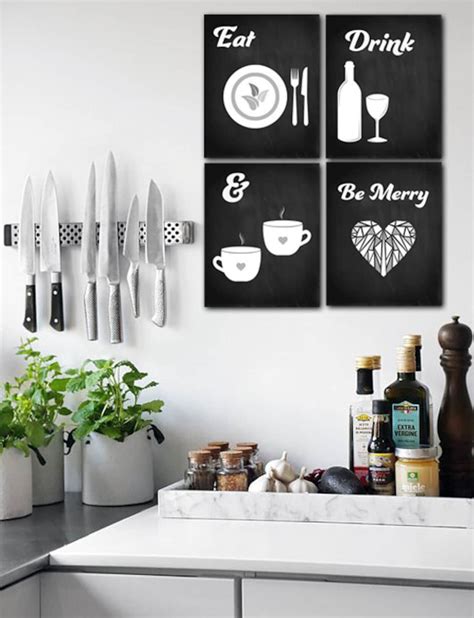 Set Of 4 Modern Kitchen Art Printable Poster Eat Drink Merry Etsy
