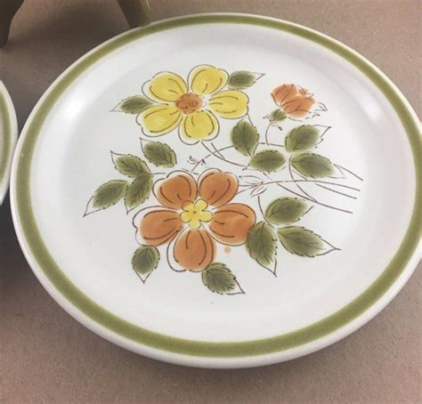 Set Of 2 Vintage Stoneware Dinner Plates Wild Flower Hand Etsy