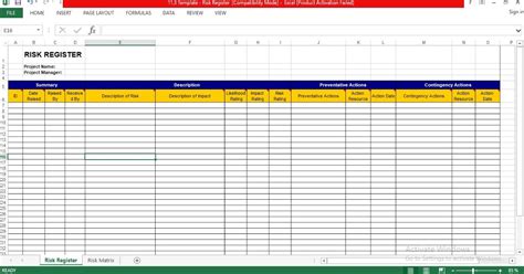 Spreadsheet Risk Register Template Excel Checkbook Register Template