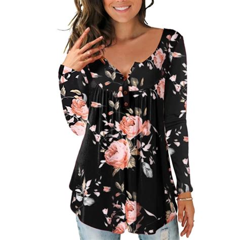 Women Loose Tunic Shirt 2019 Autumn Spring Long Sleeve Floral Print O Neck Blouses And Tops With