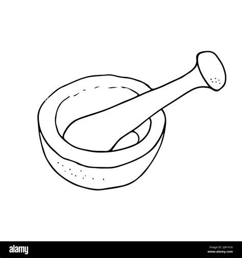 Mortar And Pestle Vector Drawing Hand Drawn Illustration Isolated On