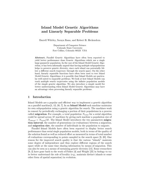 Pdf Island Model Genetic Algorithms And Linearly Separable Problems