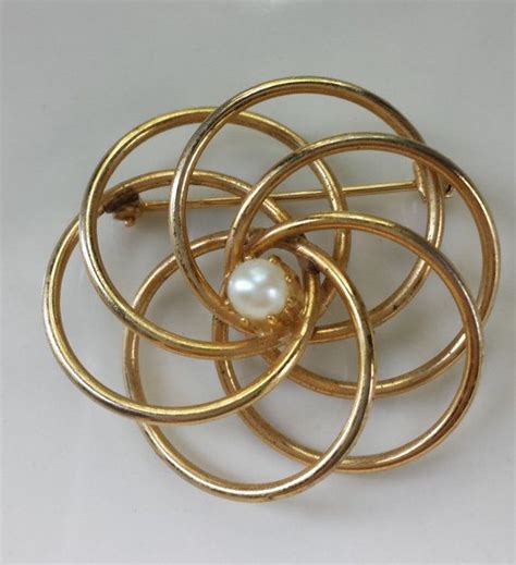 Vintage Gold Tone Brooch With Center Pearl Gold Tone Brooch Vintage