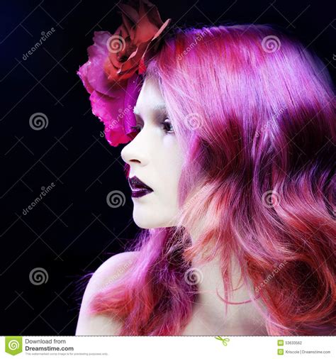 Beautiful Girl With Pink Hair Delightful Bright Stock Photo Image Of