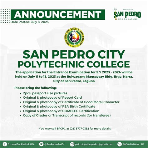San Pedro City Polytechnic College Spcpc Entrance Examination For Sy