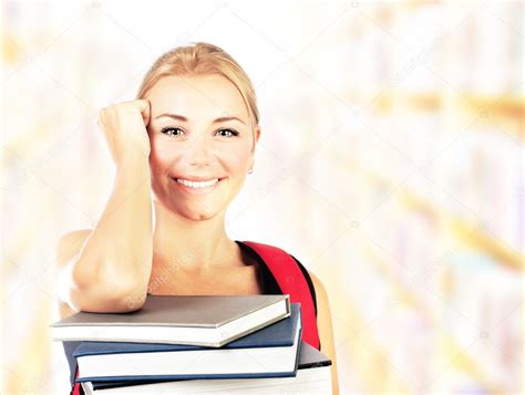 Smiling Student Girl Portrait With Books Stock Photo By ©annaom 6445956