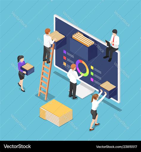 Isometric Business People Are Organize Document Vector Image