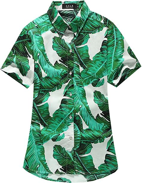 Sslr Womens Hawaiian Shirts Short Sleeve Blouses Casual Button Down Shirts For Women Hawaiian