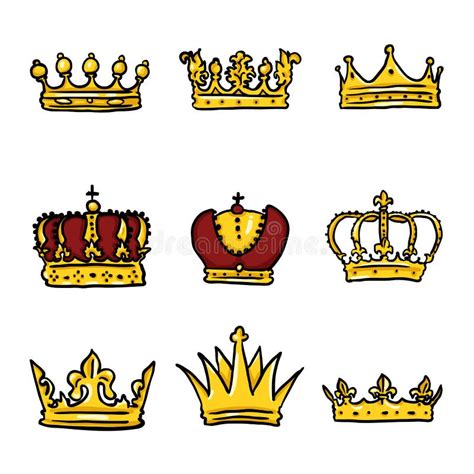 Vector Set Of Doodle Royal Crown Icons Stock Vector Illustration Of