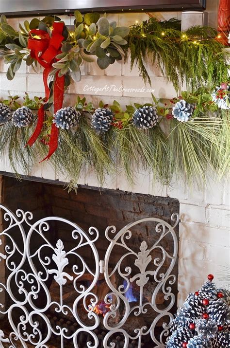 Christmas Mantel With Pine Cone Trees Cottage At The Crossroads