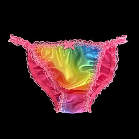 stunning rainbow satin frilly lace bikini tanga underwear panties size 10 20 £14 99 picclick uk