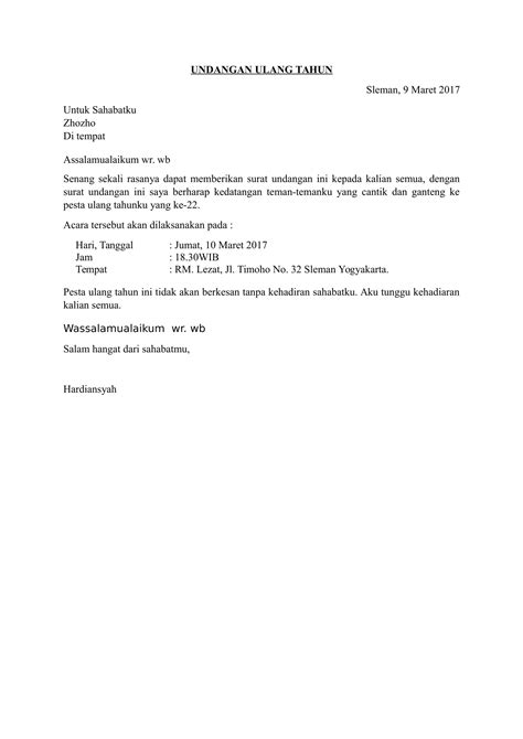 Demikian surat undangan ini disampaikan. Buatlah Contoh Surat Undangan Setengah Resmi