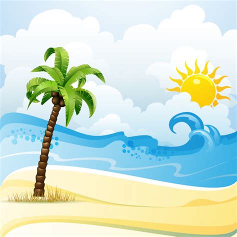 Cartoon Tropical Beach Vector 01 Free Download