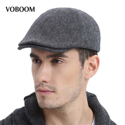Voboom Wool Tweed Men Solid Newsboy Cap Men Autumn Winter Warm Ivy Caps