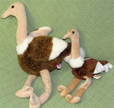 2 Ty Stretch The Ostrich Baby And Buddy Pair Set Plush Stuffed Birds 12