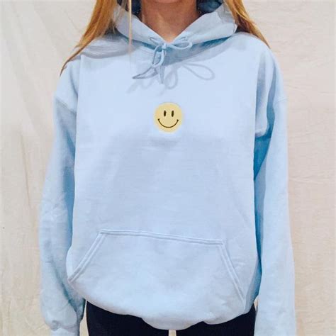 Baby Blue Smiley Face Hoodie Or Crewneck Etsy In 2021 Trendy