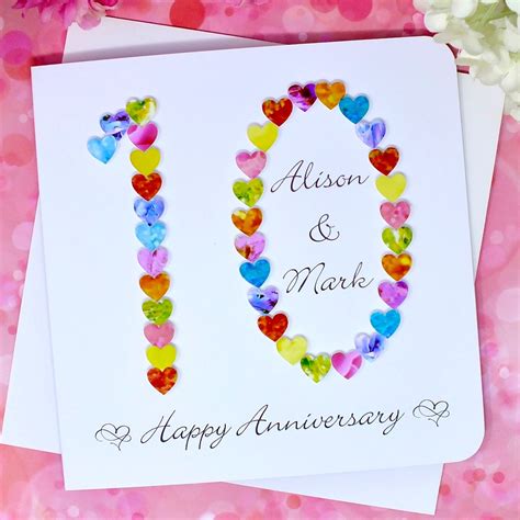 10th Wedding Anniversary Card Handmade And Personalised Our Etsy Uk