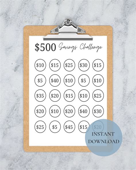 500 Savings Challenge Saving Challenge Printable Emergency Etsy