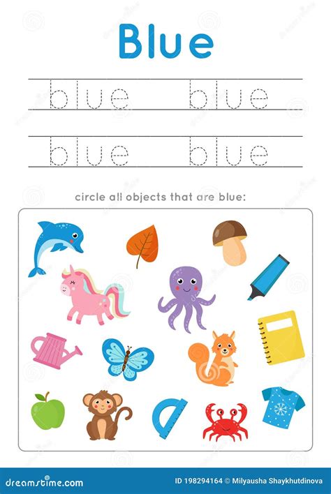 Aprender El Color Azul Para Los Niños De Preescolar Práctica De Escritura Ilustración del