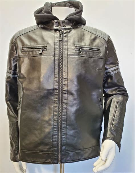 POINT ZERO -HOODED FAUX LEATHER JACKET #0224 | DePoint