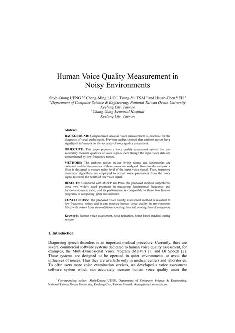 Pdf Human Voice Quality Measurement In Noisy Environments