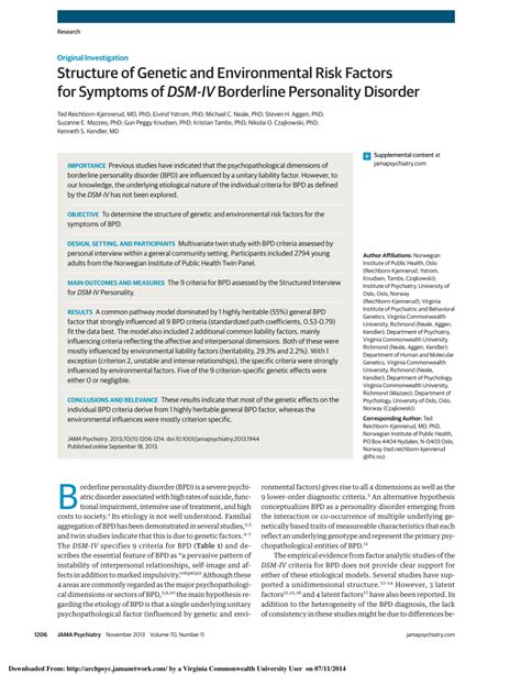 pdf structure of genetic and environmental risk factors for symptoms of dsm iv borderline