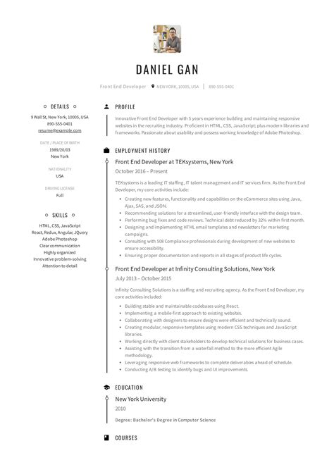 Here is a front end developer resume sample to give you the exact . Front-End Developer Resume Example | Resume examples, Web ...