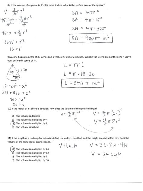 Unit 11 Volume And Surface Area Answer Geometry Unit 11 Volume And