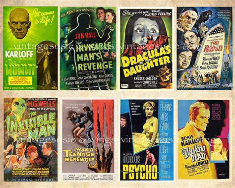 19 Vintage HORROR MOVIE POSTERS 3 Pages Collage Sheets Digital Etsy UK