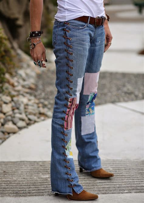 Diy Leather Lace Up Denim Refashion Clothes Upcycle Clothes Jeans Diy