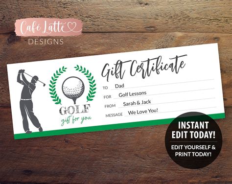 Golf T Certificate Editable Template Printable Etsy
