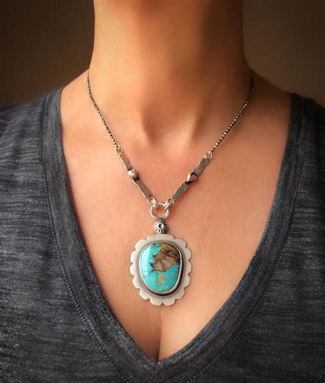 Modern Southwest Turquoise Necklace For Women Genuine Nevada Etsy In