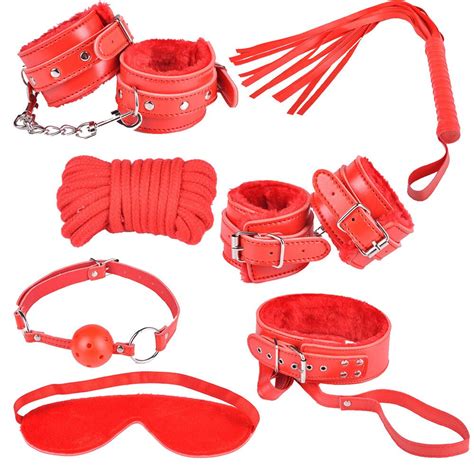 New Arrivals Red 7pcsset Adult Handcuffs Fantasy Toys Cosplay Bandage Fetish Restraint Sm