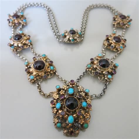 Antique Victorian Austro Hungarian Garnet Turquoise Necklace