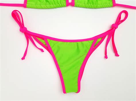 Neon Green With Pink Micro Scrunch Bikini Hunni Bunni