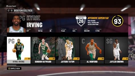 Nba 2k19 Boston Celtics Player Ratings And Roster