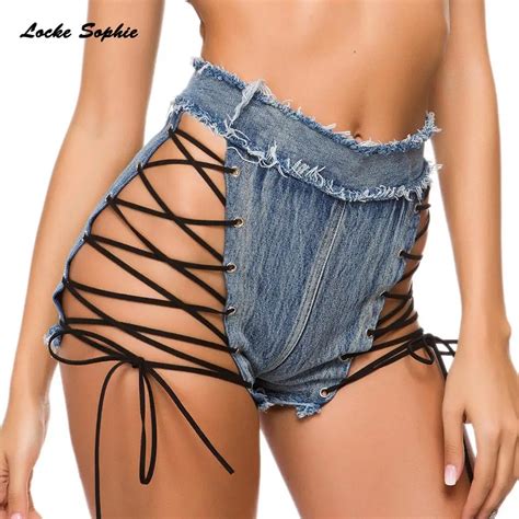 High Waist Sexy Womens Jeans Denim Shorts 2022 Summer Denim Cotton Bandage Tassels Splicing