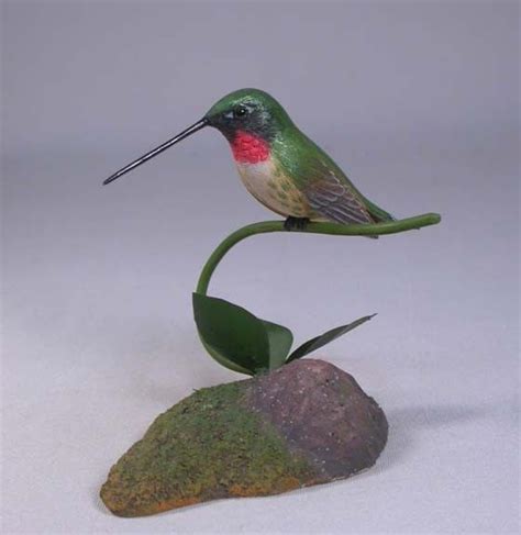 Ruby Throated Hummingbird Hand Carved Wooden Bird Carved Wooden Birds