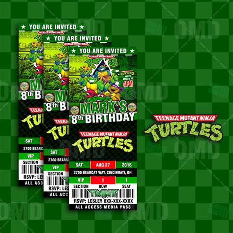 Teenage Mutant Ninja Turtles Ticket Style Cartoon Invites Cartoon Invites