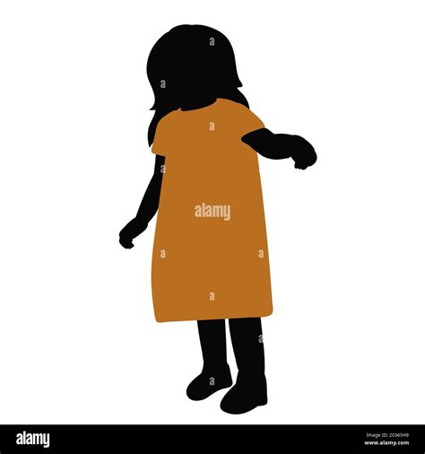 Vector Isolated Silhouette In Colored Clothes Child Little Girl Stock