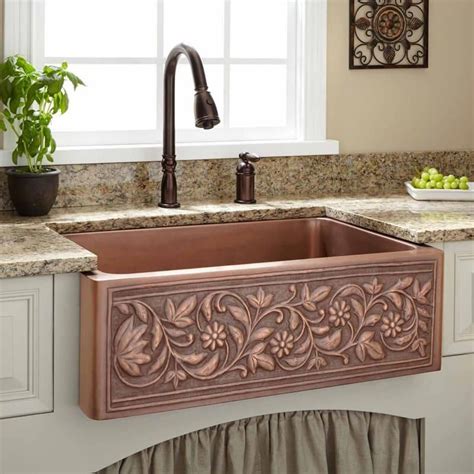 Copper kitchen hardware for sale. Signature Hardware 214146 | Copper kitchen sink farmhouse