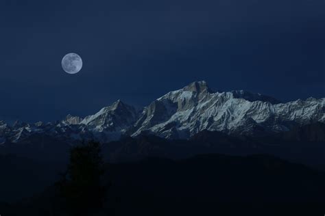 Mountain Peak Under Full Moon · Free Stock Photo