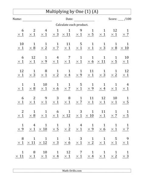 Multiplication Worksheet Numbers 0-5