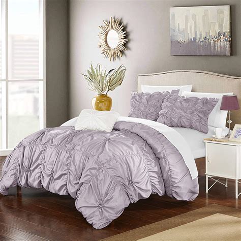 Chic Home 4 Piece Pleat Ruffled Embellished Duvet Cover Set Queen