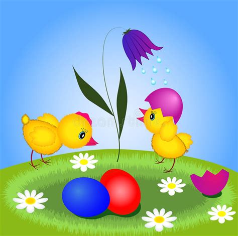 Two Chickens And Easter Eggs Stock Vector Illustration Of Blue