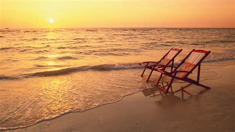 Beach Chairs In The Sunset Hd Duvar Kağıdı Arka Plan 1920x1080 Id