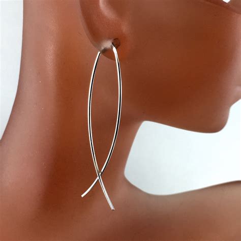 Threader Earrings Sterling Silver Wire Earring 2 Inch Etsy