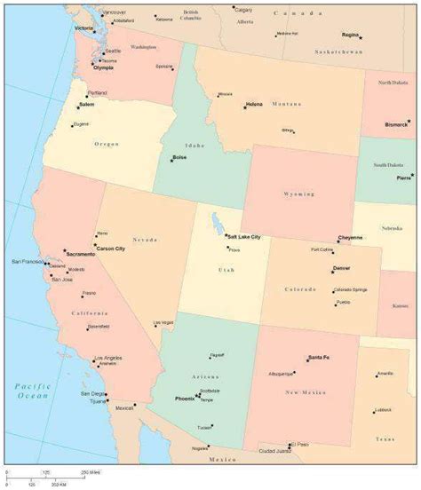 Usa West Region Map With State Boundaries Capital And Major Cities