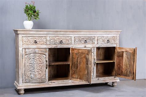 Carved Indian Sideboard Chisel And Log