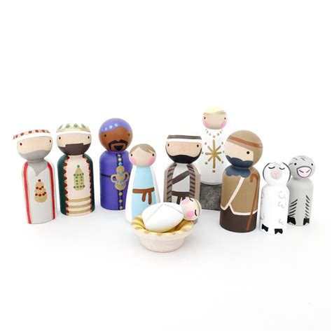 peg doll nativity set small size wooden nativity set etsy